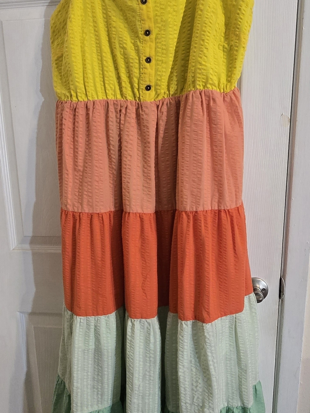 torrid Colorblock Tiered Dress in Yellow, Peach, Coral & Mint